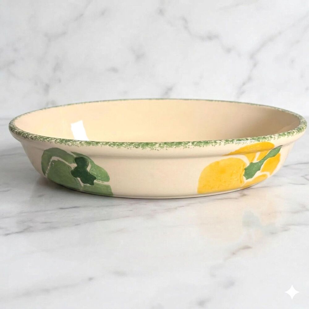 Vintage SECLA Portugal Majolica Ceramic Oval Serving Bowl Fruit Motif Spongeware